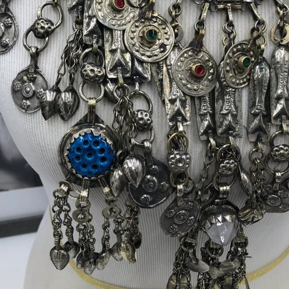Vintage Afghan Oversized Fish Necklace, Choker Necklace Embellished with Fish - Picture 2 of 5